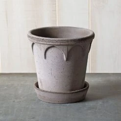 Gray Cathedral Pot And Saucer, 6½" Wide