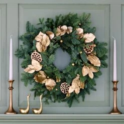 Golden Lotus Holiday Wreath