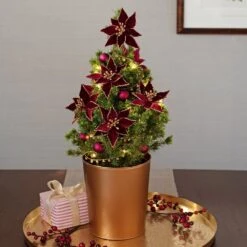 Velvet Poinsettias Tabletop Tree