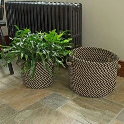 Black & Tan Rope Basket, Small -Olivia Plants Sales x600 15878