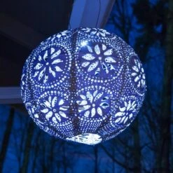 Radiant Solar Globe Lantern - Large, Metallic Blue -Olivia Plants Sales x600 22365