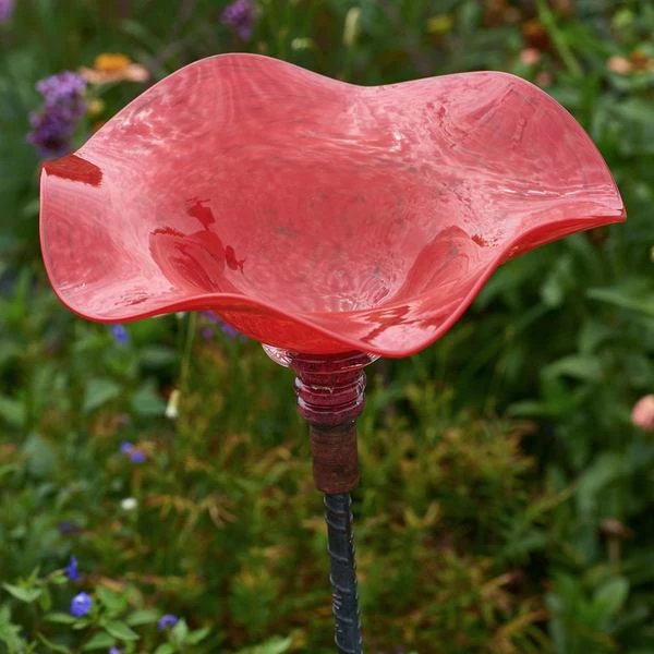 Scarlet Blown-Glass Birdbath 1 Scarlet Blown-Glass Birdbath