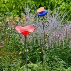 Scarlet Blown-Glass Birdbath 5 Scarlet Blown-Glass Birdbath -Olivia Plants Sales x600 28017